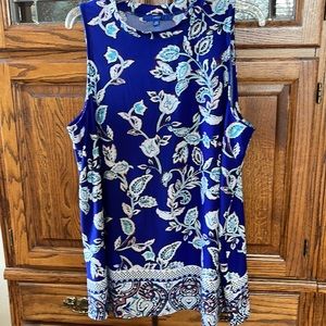 NWOT APT 9 BLUE/WHITE LARGE PAISLEY SLEEVELESS PULLOVER  BLOUSE SZ XXL